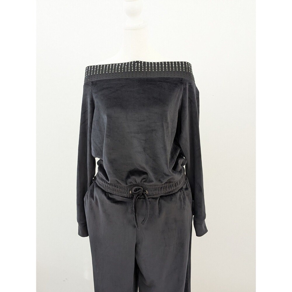 New York & Comp Jumpsuit Women M Dark Gray Off The Shoulder Long Sleeve Wide Leg - Picture 2 of 9